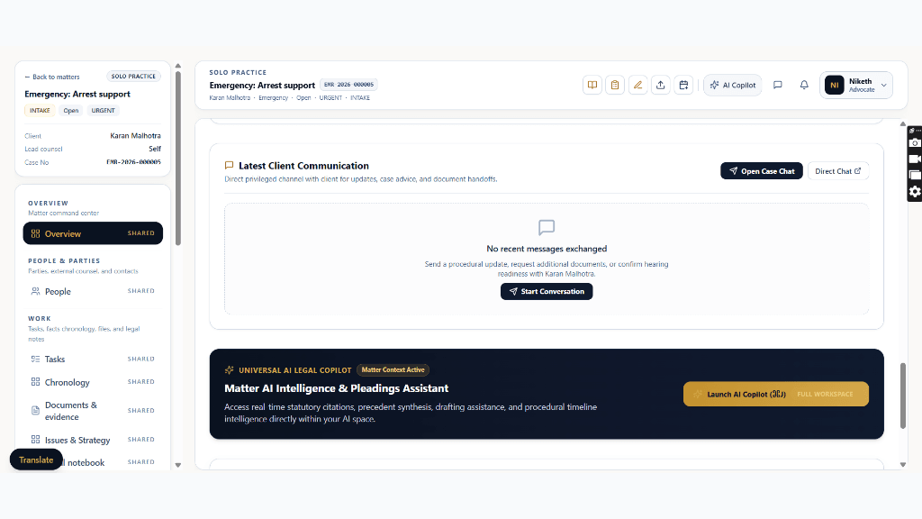 Case Workspace Client Chat & AI Copilot Split View