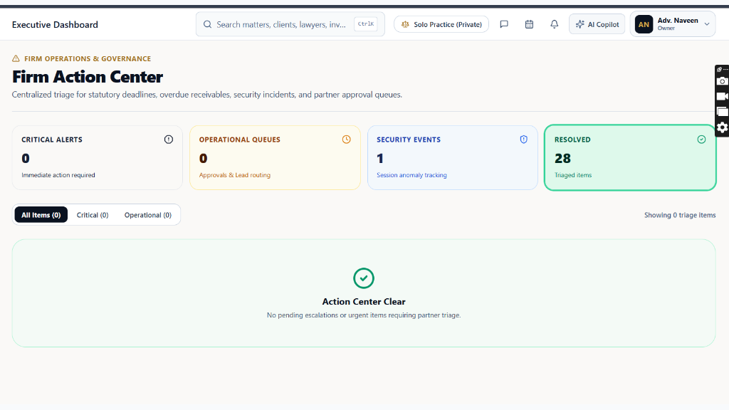 Action Center Command Overview & Triage Queue