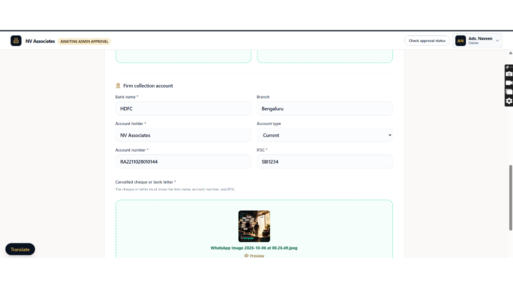 Connect Nodal Bank Account & Upload Cancelled Cheque